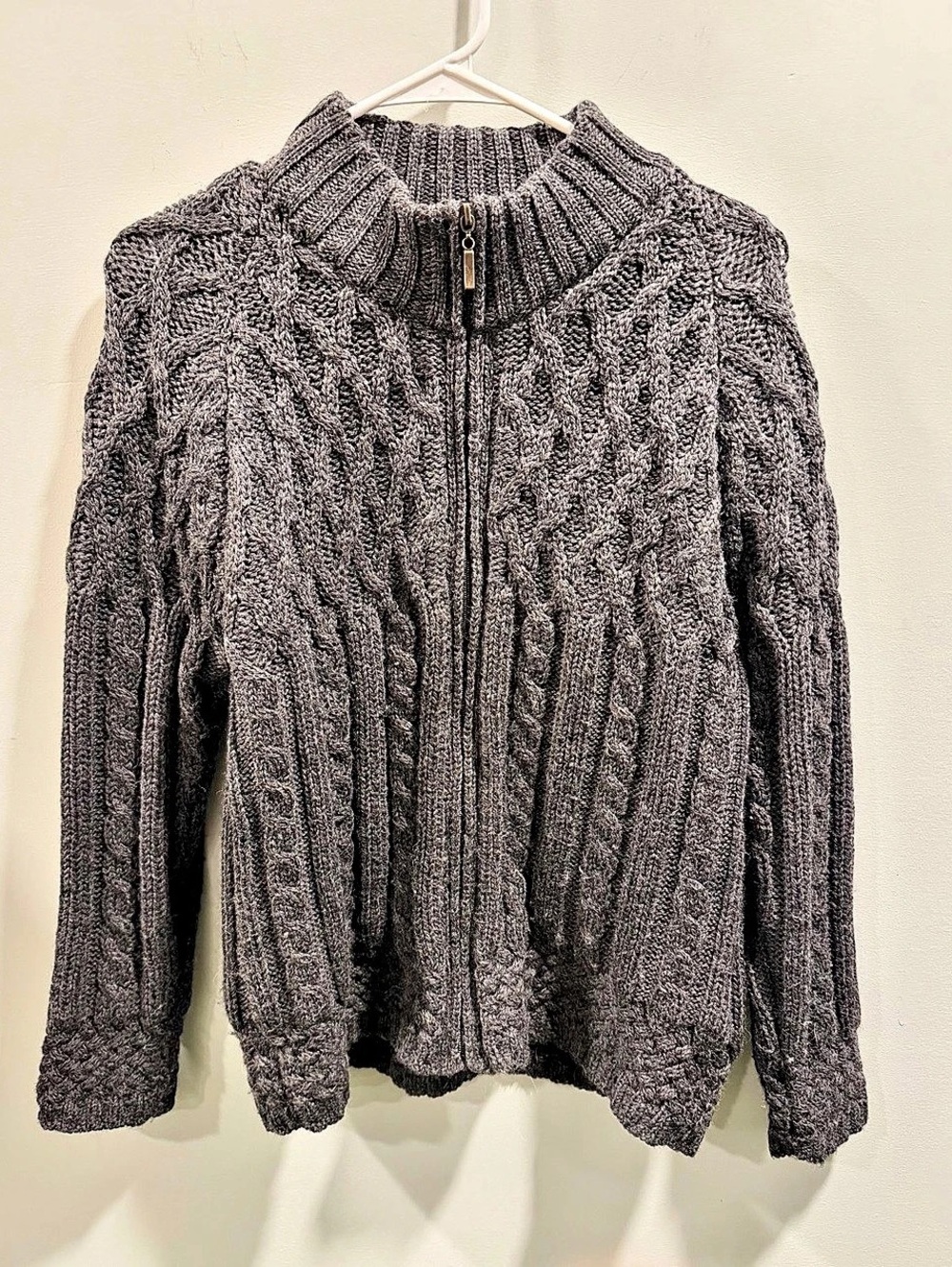 Aran Sweater Market Cable Knit Zip Cardigan Wool Cardigan Size Medium